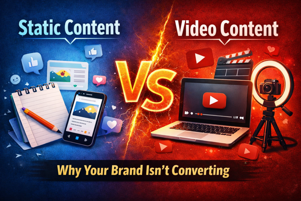 Comparison between static content and video content for improving brand engagement and conversions.